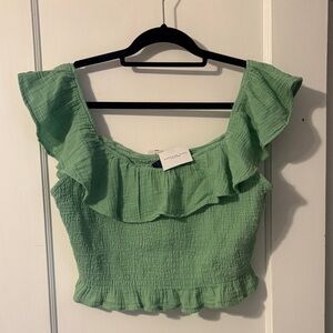 American Eagle Outfitters Green Ruffle Crop Top